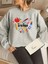 24 Kasım Öğretmenler Günü Baskılı Bisiklet Yaka Oversize Gri Sweatshirt 1