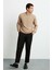 Albert Erkek Yuvarlak Yakalı Polarsız Baskılı ve Kontrast Dikişli Bej Sweatshirt 4
