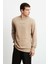 Albert Erkek Yuvarlak Yakalı Polarsız Baskılı ve Kontrast Dikişli Bej Sweatshirt 5