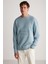 Drago Erkek Oversize Fit Parçalı Önü Nakışlı Yuvarlak Yaka Mavi Sweatshirt 2