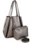 Kadın Büyük Boy Büzmeli Yavrulu Çıtçıtlı Tote Bag Omuz Çantası Gri 2