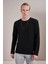 Erkek Siyah Bisiklet Yaka Etek Ucu Armalı Sweatshirt 1