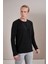 Erkek Siyah Bisiklet Yaka Etek Ucu Armalı Sweatshirt 2