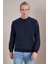 Erkek Lacivert Bisiklet Yaka Ön Üçgen Dikişli Ribanalı Iki Iplik Sweatshirt 1