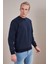 Erkek Lacivert Bisiklet Yaka Ön Üçgen Dikişli Ribanalı Iki Iplik Sweatshirt 2