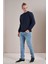 Erkek Lacivert Bisiklet Yaka Ön Üçgen Dikişli Ribanalı Iki Iplik Sweatshirt 5