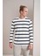 Erkek Beyaz Bisiklet Yaka Yatay Çizgili Waffle Sweatshirt 2