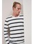 Erkek Beyaz Bisiklet Yaka Yatay Çizgili Waffle Sweatshirt 4