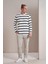Erkek Beyaz Bisiklet Yaka Yatay Çizgili Waffle Sweatshirt 5