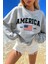 Uygun Tarz America Baskılı Pamuklu Oversize Sweatshirt 1