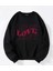 Oversize Bisiklet Yaka Basic Three Love Baskılı Sweatshirt - Siyah 1