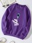 Oversize Bisiklet Yaka Basic Hang Loose Baskılı Sweatshirt - Mor 1