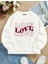 Oversize Bisiklet Yaka Basic Three Love Baskılı Sweatshirt - Ekru 1