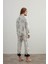 Kadın Plus Size Pamuklu Gömlek Yaka Uzun Pijama Takımı 4