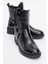 Stone Siyah Cilt Tokalı Lastikli Fermuarlı Kadın Bot 1