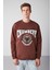 Chambery Erkek Yumuşacık Kumaşlı Oversize Fit Yuvarlak Yakalı Kolej Baskılı Kahverengi Sweatshirt 4