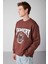 Chambery Erkek Yumuşacık Kumaşlı Oversize Fit Yuvarlak Yakalı Kolej Baskılı Kahverengi Sweatshirt 5