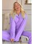 Mavi Düz Önden Düğmeli Peluş Polar Pijama Takımı 1