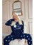 Lacivert Hello Winter Desenli Kadın Peluş Pijama Takımı 2
