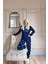 Lacivert Hello Winter Desenli Kadın Peluş Pijama Takımı 3