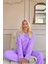 Mavi Düz Önden Düğmeli Peluş Polar Pijama Takımı 2