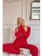 Kırmızı Düz Önden Düğmeli Peluş Polar Pijama Takımı 3
