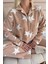 Karamel Yıldız Desenli Önden Düğmeli Peluş Polar Pijama Takımı 4