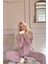 Kahve Heart Magic Desenli Kapşonlu Peluş Polar Pijama 2
