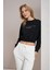 Kadın Siyah Quiet Dreams Baskılı Üç Iplik Crop Sweatshirt 3