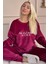 Bordo Vibes Desenli Exclusive Kadife Kadın Pijama Takımı 1