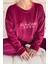 Bordo Vibes Desenli Exclusive Kadife Kadın Pijama Takımı 3