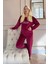 Bordo Vibes Desenli Exclusive Kadife Kadın Pijama Takımı 6