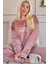 Pembe Beautiful Desenli Exclusive Kadife Kadın Pijama Takımı 1