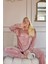Pembe Beautiful Desenli Exclusive Kadife Kadın Pijama Takımı 3