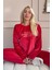 Kırmızı Whatever Desenli Exclusive Kadife Kadın Pijama Takımı 2
