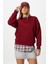 Kadın Cozy Içi Polarlı Bordo Basic Bisiklet Yaka Pamuklu Kalın Örme Sweatshirt 2