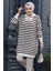 Çizgili Krem Tesettür Triko Tunik 65902KR 2