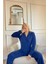 Lacivert Düz Önden Düğmeli Peluş Polar Pijama Takımı 4