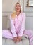 Açık Pembe Kalp Desenli Önden Düğmeli Peluş Polar Pijama Takımı 2
