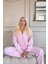 Açık Pembe Kalp Desenli Önden Düğmeli Peluş Polar Pijama Takımı 4