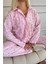 Açık Pembe Kalp Desenli Önden Düğmeli Peluş Polar Pijama Takımı 5