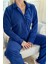 Lacivert Düz Önden Düğmeli Peluş Polar Pijama Takımı 6