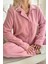 Pembe Düz Önden Düğmeli Peluş Polar Pijama Takımı 3