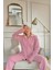 Pembe Düz Önden Düğmeli Peluş Polar Pijama Takımı 4