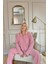 Pembe Düz Önden Düğmeli Peluş Polar Pijama Takımı 5