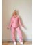 Pembe Düz Önden Düğmeli Peluş Polar Pijama Takımı 3