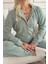Mint Yeşili Düz Önden Düğmeli Peluş Polar Pijama Takımı 6