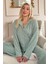 Mint Yeşili Düz Önden Düğmeli Peluş Polar Pijama Takımı 1