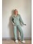 Mint Yeşili Düz Önden Düğmeli Peluş Polar Pijama Takımı 2
