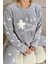 Gri Hello Winter Desenli Kadın Peluş Pijama Takımı 6